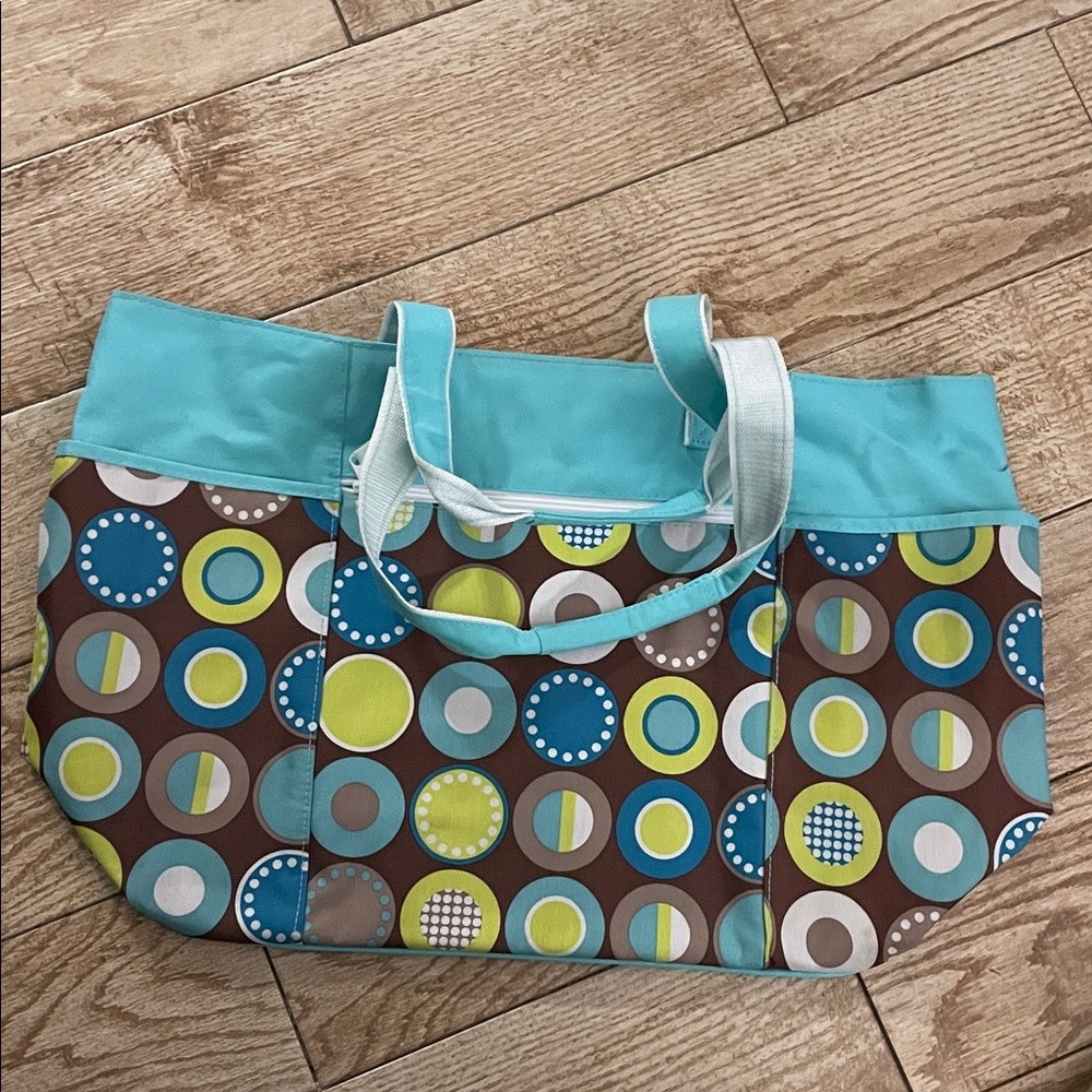 Stylish Polka Dot Tote Bag - Blue and Brown